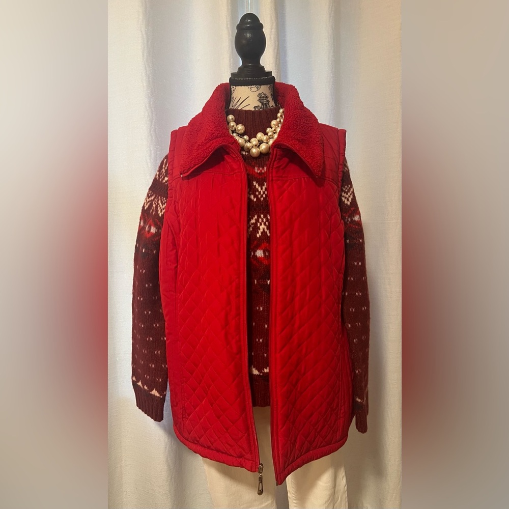 Red Quilted Vest with Sweater